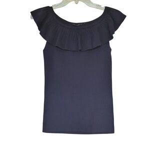 Elie Tahari Wool Ruffle Collar Blouse Sleeveless Egglplant Purple Sz Large